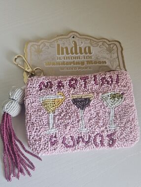 Pink Handmade Beaded Martini Pouch – Pink Cocktail Coin Purse NWT